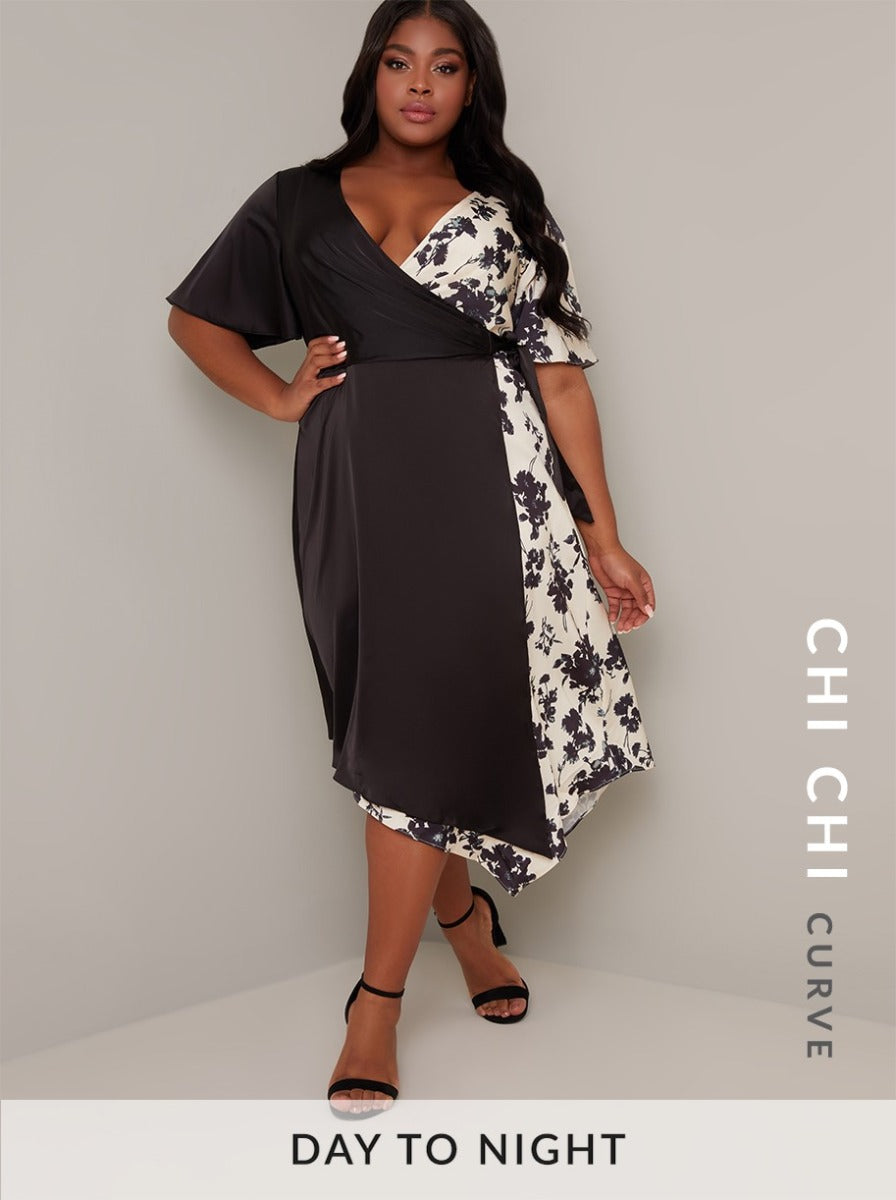 Plus Size Wrap Short Sleeved Midi Dress ...